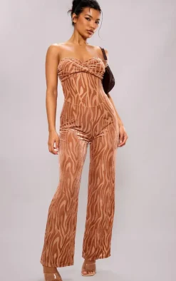 Chocolate Devore Bandeau Corset Wide Leg Jumpsuit