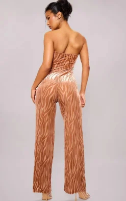 Chocolate Devore Bandeau Corset Wide Leg Jumpsuit