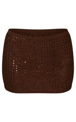 Chocolate Diamante Double Layer Mesh Micro Mini Skirt