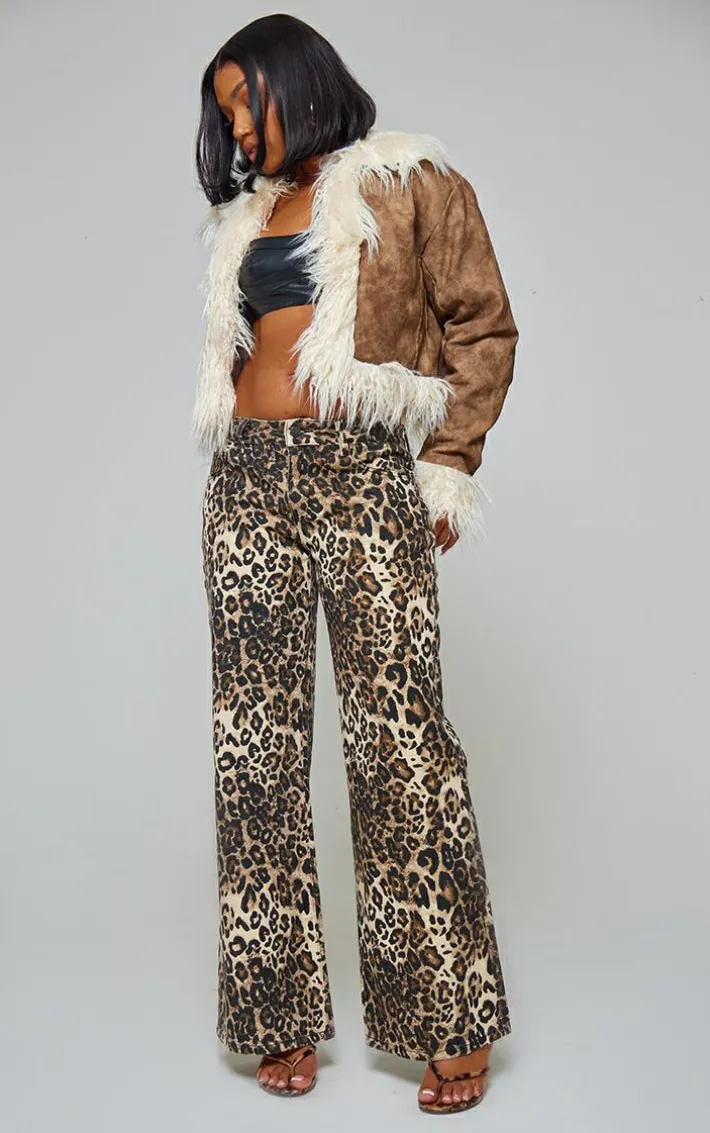 Chocolate Distressed Pu Faux Fur Cuff And Collar Jacket