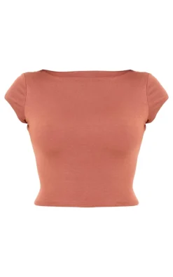 Chocolate Double Contour Jersey Cap Sleeve Scoop Back Top