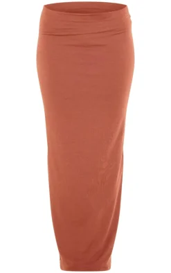 Chocolate Double Contour Jersey Low Rise Maxi Skirt