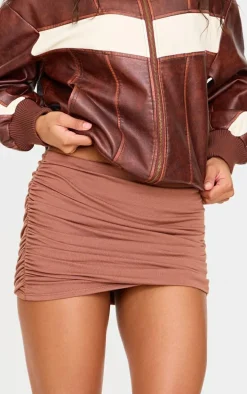 Chocolate Double Layer Contour Jersey Mini Skirt