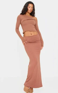 Chocolate Double Layer Contour Jersey Maxi Skirt