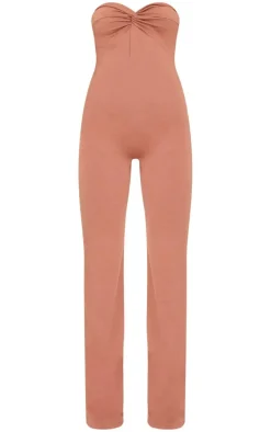 Chocolate Double Layer Contour Jersey Twist Bandeau Jumpsuit