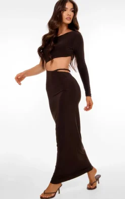 Chocolate Double Layer Soft Touch One Sleeve Cut Out Dress