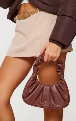 Chocolate Extreme Ruched Handle Shoulder Bag