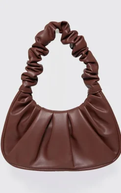Chocolate Extreme Ruched Handle Shoulder Bag