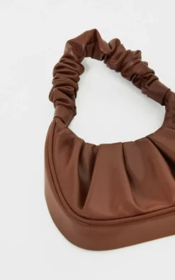 Chocolate Extreme Ruched Handle Shoulder Bag