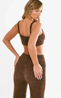 Chocolate Eyelash Bobble Knit Mini Crop Top