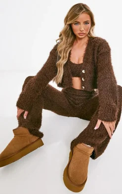 Chocolate Eyelash Bobble Knit Mini Crop Top