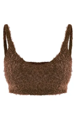Chocolate Eyelash Bobble Knit Mini Crop Top