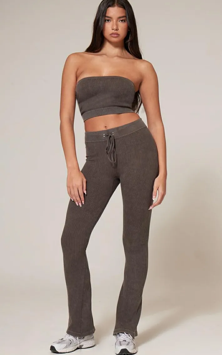 Chocolate Faded Snatched Rib Bandeau Crop Top