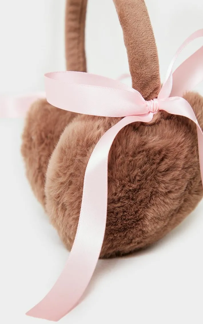 Chocolate Faux Fur Bow Detail Ear Muffs