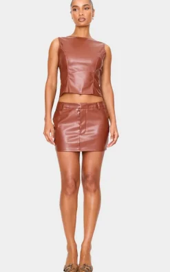 Chocolate Faux Leather Low Rise Mini Skirt