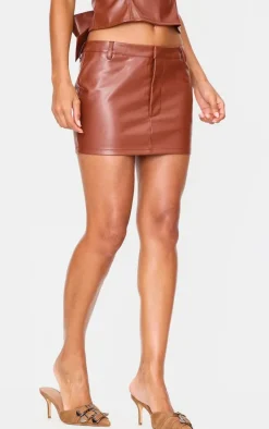 Chocolate Faux Leather Low Rise Mini Skirt