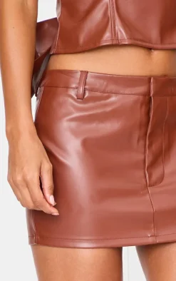 Chocolate Faux Leather Low Rise Mini Skirt