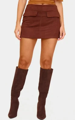 Chocolate Faux Suede Pocket Front Mini Skirt