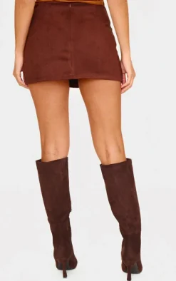 Chocolate Faux Suede Pocket Front Mini Skirt