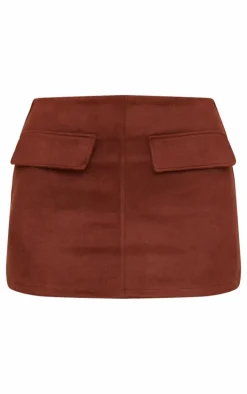 Chocolate Faux Suede Pocket Front Mini Skirt