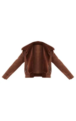 Chocolate Faux Suede PU Bonded Aviator Jacket