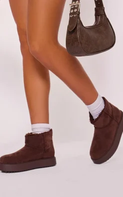 Chocolate Faux Suede Round Toe Thick Flat Sole Ankle Boots
