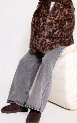 Chocolate Faux Suede Round Toe Slip On Sticthed Flats