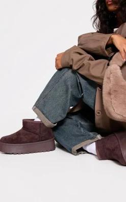 Chocolate Faux Suede Round Toe Platform Ankle Boots