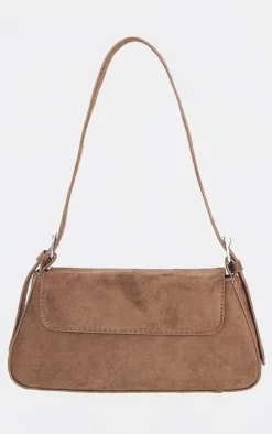 Chocolate Faux Suede Trapeze Shoulder Bag