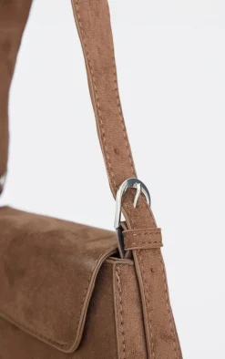 Chocolate Faux Suede Trapeze Shoulder Bag