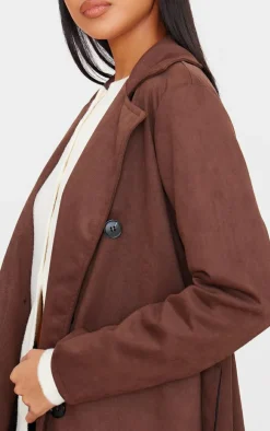 Chocolate Faux Suede Trench Coat