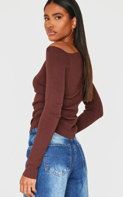Chocolate Fine Knit Asymmetric Top