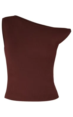 Chocolate Fine Knit Twist Neck Vest Top