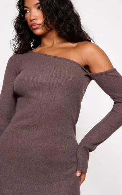 Chocolate Heavy Brushed Asymmetric Maxi Dress