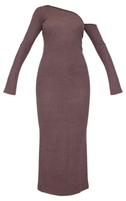 Chocolate Heavy Brushed Asymmetric Maxi Dress