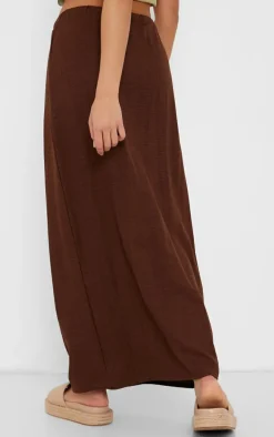 Chocolate Linen Look Drawstring Waist Midaxi Skirt