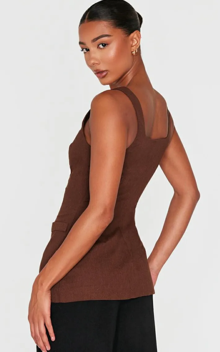 Chocolate Longline Square Neck Vest