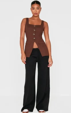 Chocolate Longline Square Neck Vest