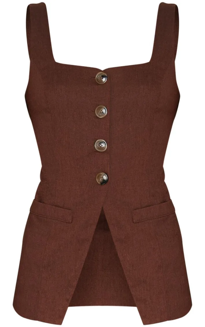 Chocolate Longline Square Neck Vest