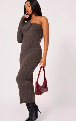 Chocolate Luxe Knit Twist Front Midi Dress
