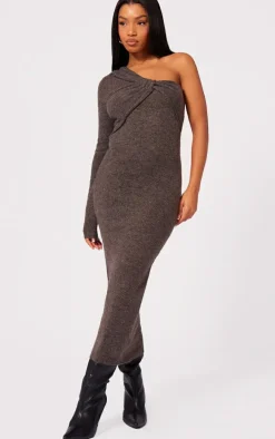 Chocolate Luxe Knit Twist Front Midi Dress