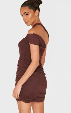 Chocolate Mesh Neck Detail Mini Dress