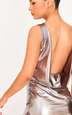 Chocolate Metallic Cowl Back Shift Dress
