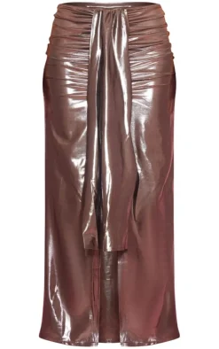 Chocolate Metallic Drape Front Maxi Skirt
