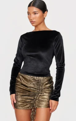 Chocolate Metallic Ruching Detail Mini Skirt