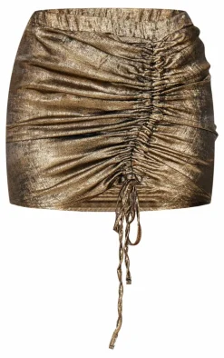 Chocolate Metallic Ruching Detail Mini Skirt
