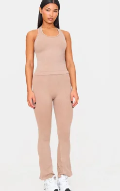 Chocolate Mocha Acid Wash Seamless Rib Halter Neck Gym Top