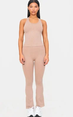 Chocolate Mocha Acid Wash Seamless Rib Flare Yoga Pants