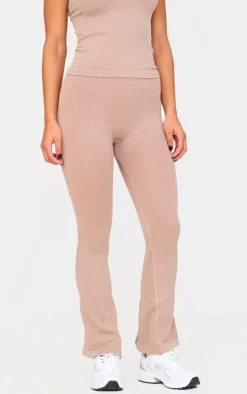 Chocolate Mocha Acid Wash Seamless Rib Flare Yoga Pants