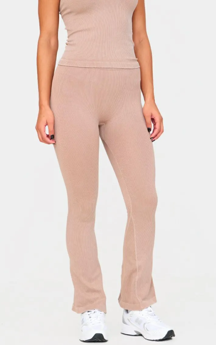 Chocolate Mocha Acid Wash Seamless Rib Flare Yoga Pants